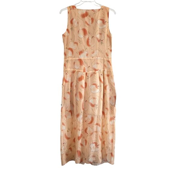 Coach 1941 Apple Print Long Dress With Snap Pockets Peach Pink Midi Maxi Midaxi - Picture 4 of 7